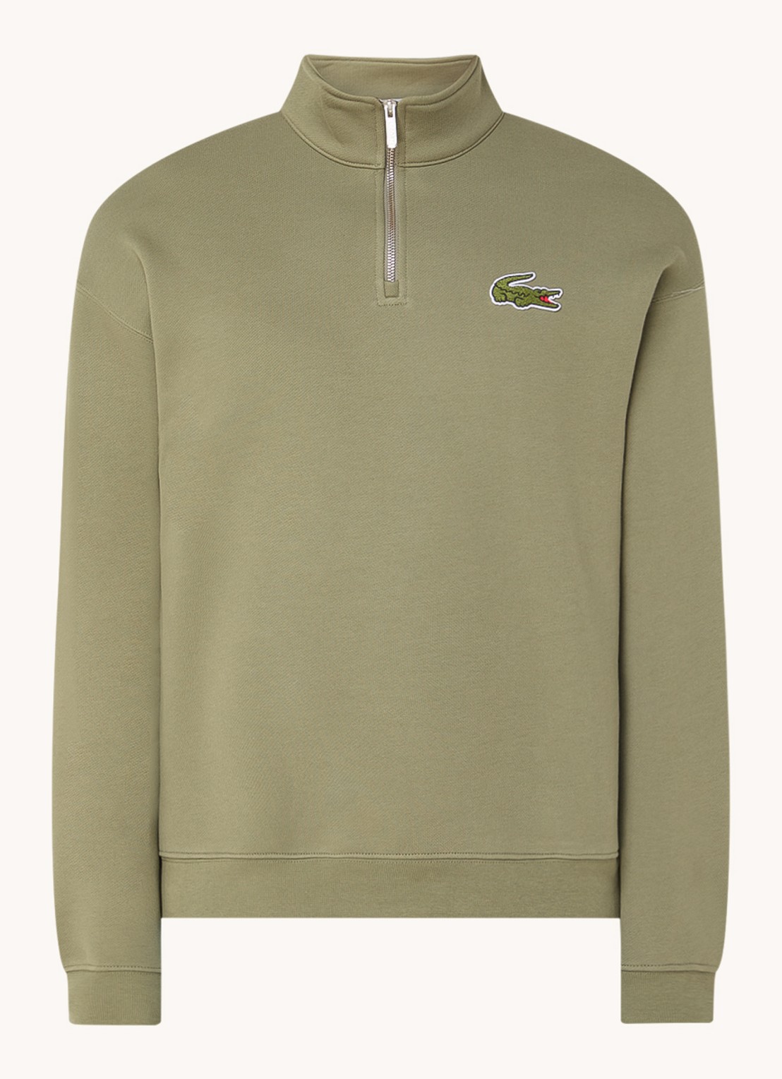 Lacoste Fijngebreide pullover met halve rits - voorkant 2 mosgroen