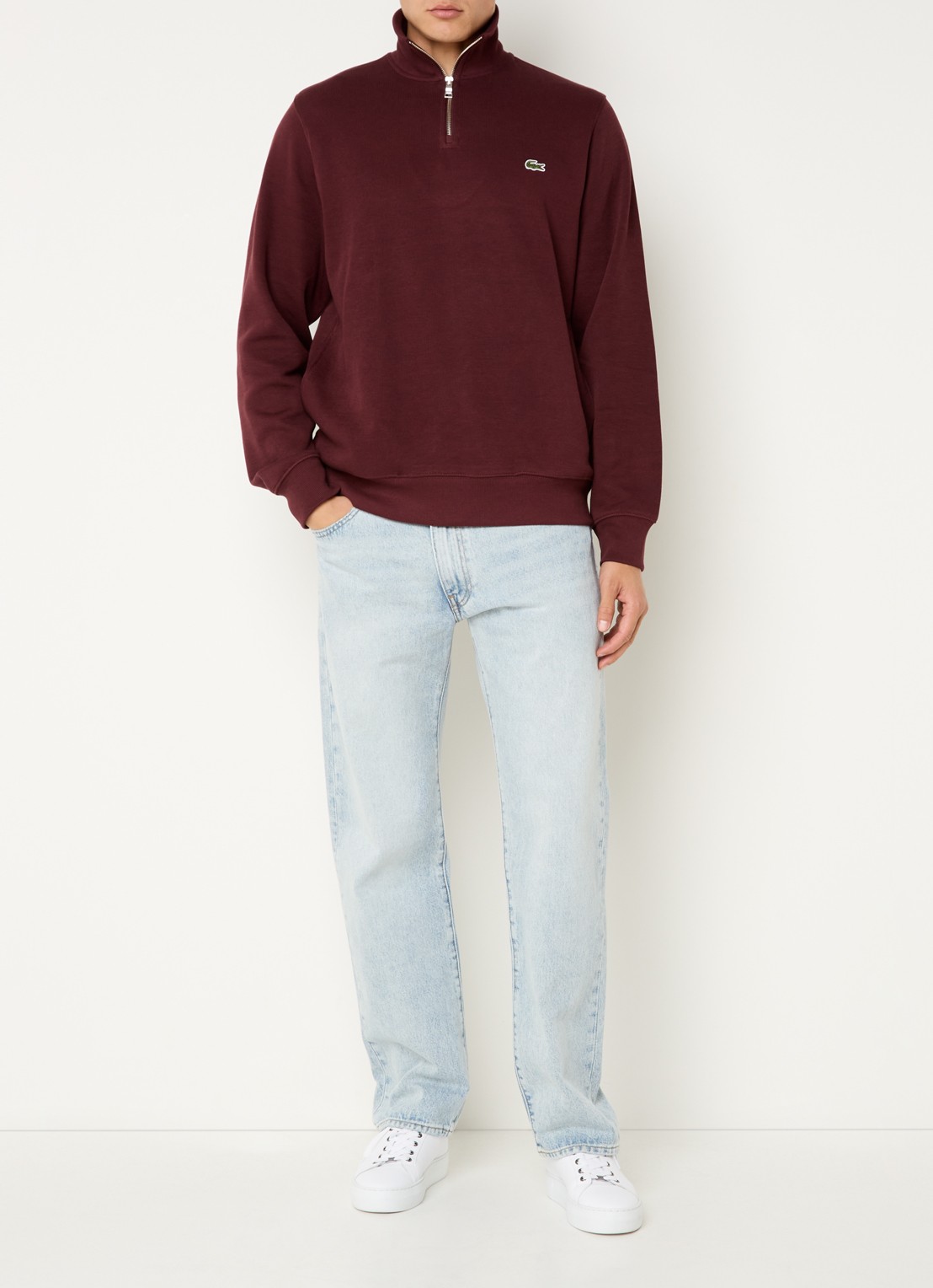 Lacoste Fijngebreide pullover met halve rits - voorkant 4 donkerbruin