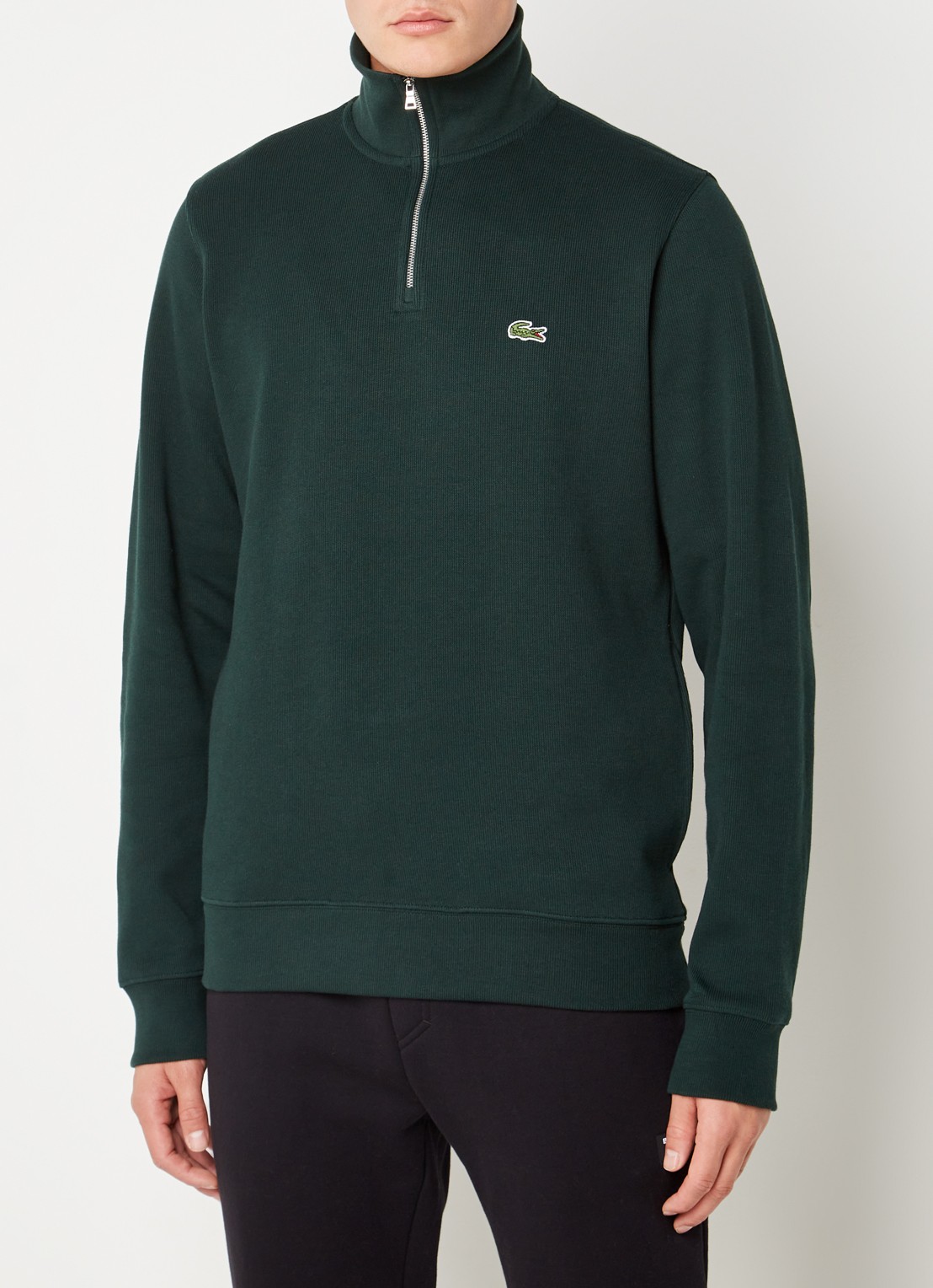 Lacoste Fijngebreide pullover met halve rits - achterkant donkergroen