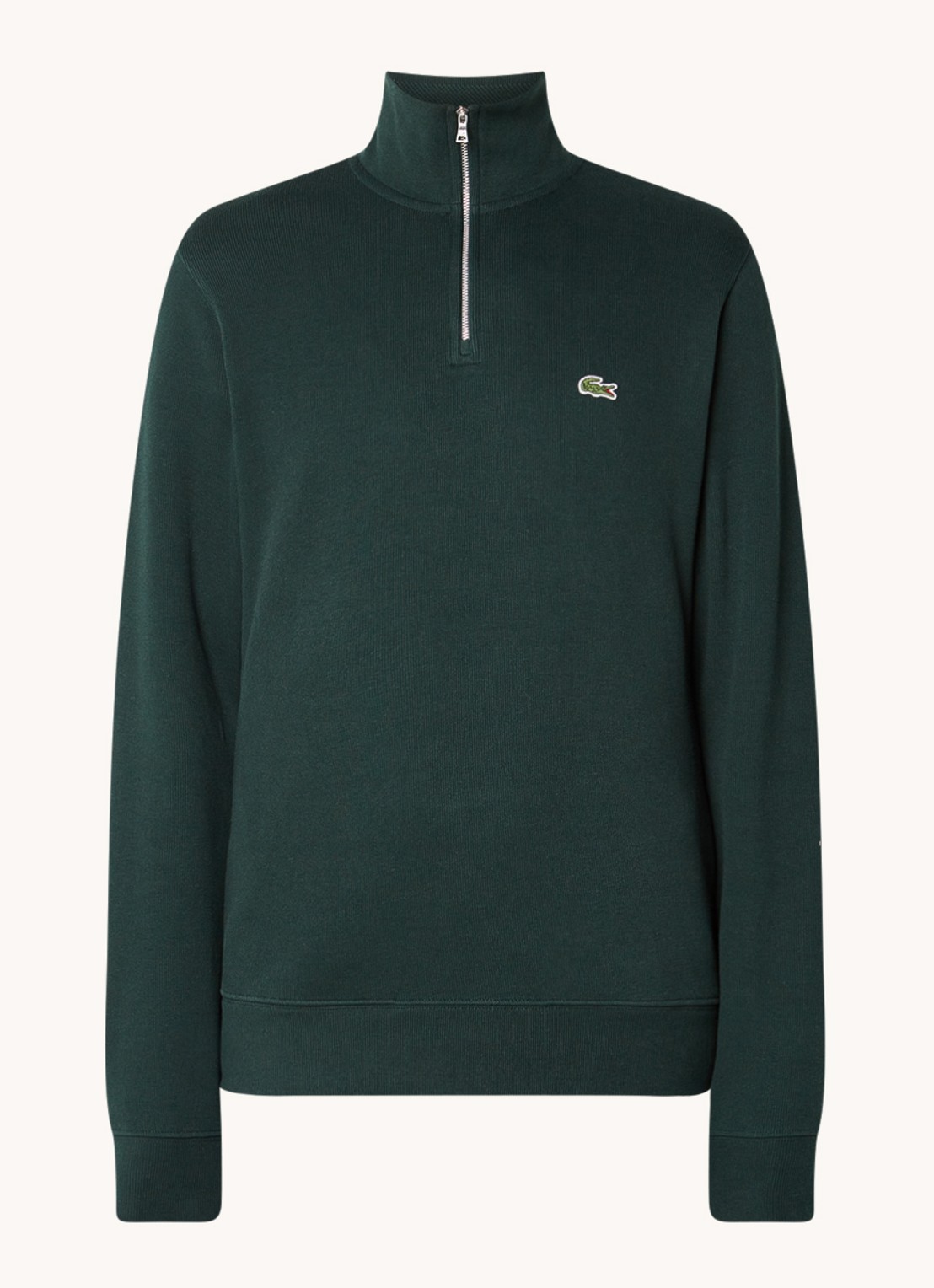Lacoste Fijngebreide pullover met halve rits - voorkant 4 donkergroen