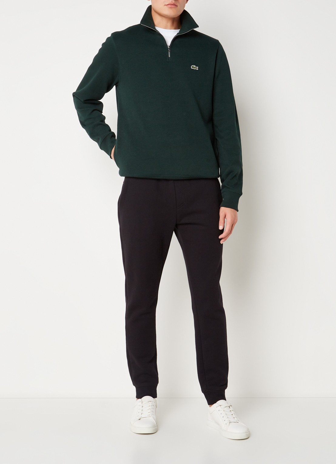Lacoste Fijngebreide pullover met halve rits - voorkant 4 donkergroen