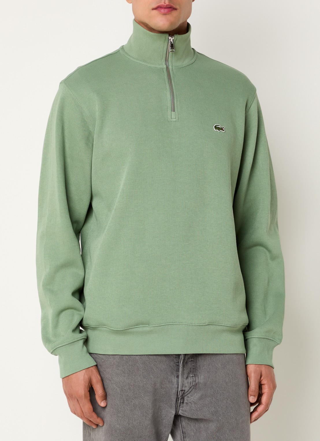 Lacoste Fijngebreide pullover met halve rits - detail 3 groen