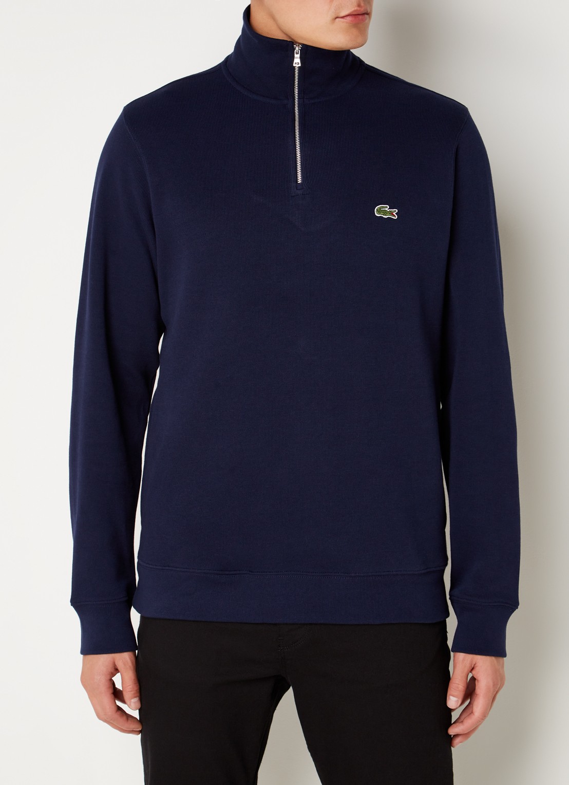 Lacoste Fijngebreide pullover met halve rits - detail blauw