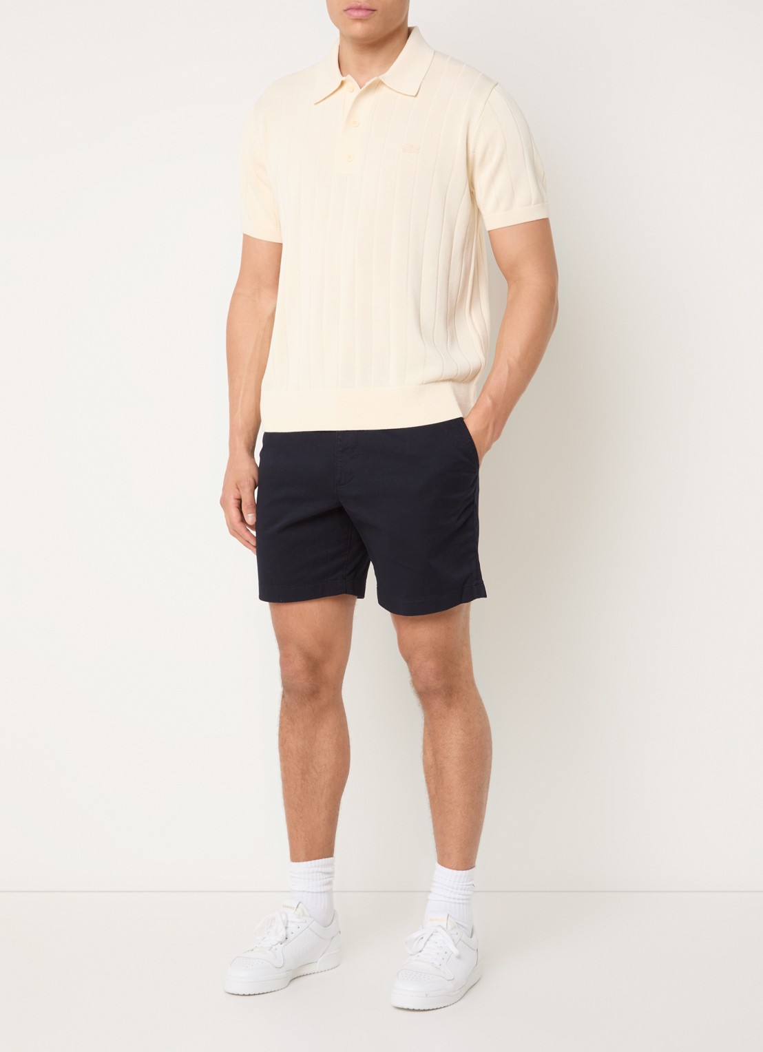 Lacoste Fijngebreide pullover met logo - voorkant 2 creme