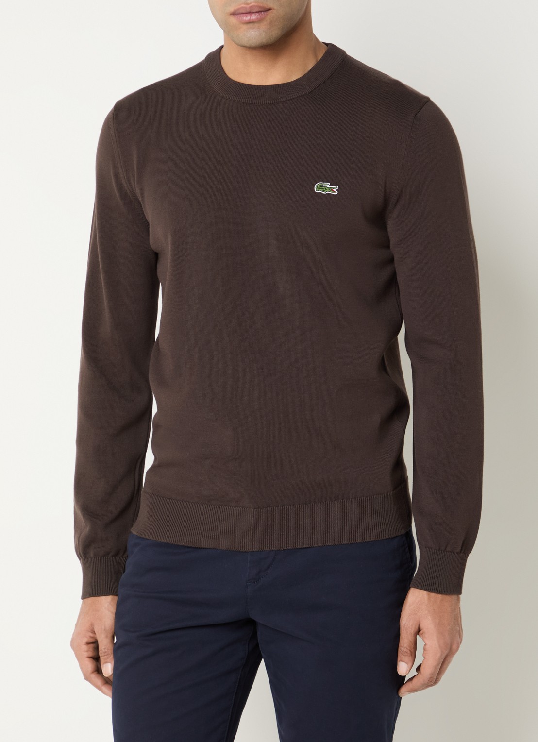 Lacoste Fijngebreide pullover met logo - detail 4 donkerbruin