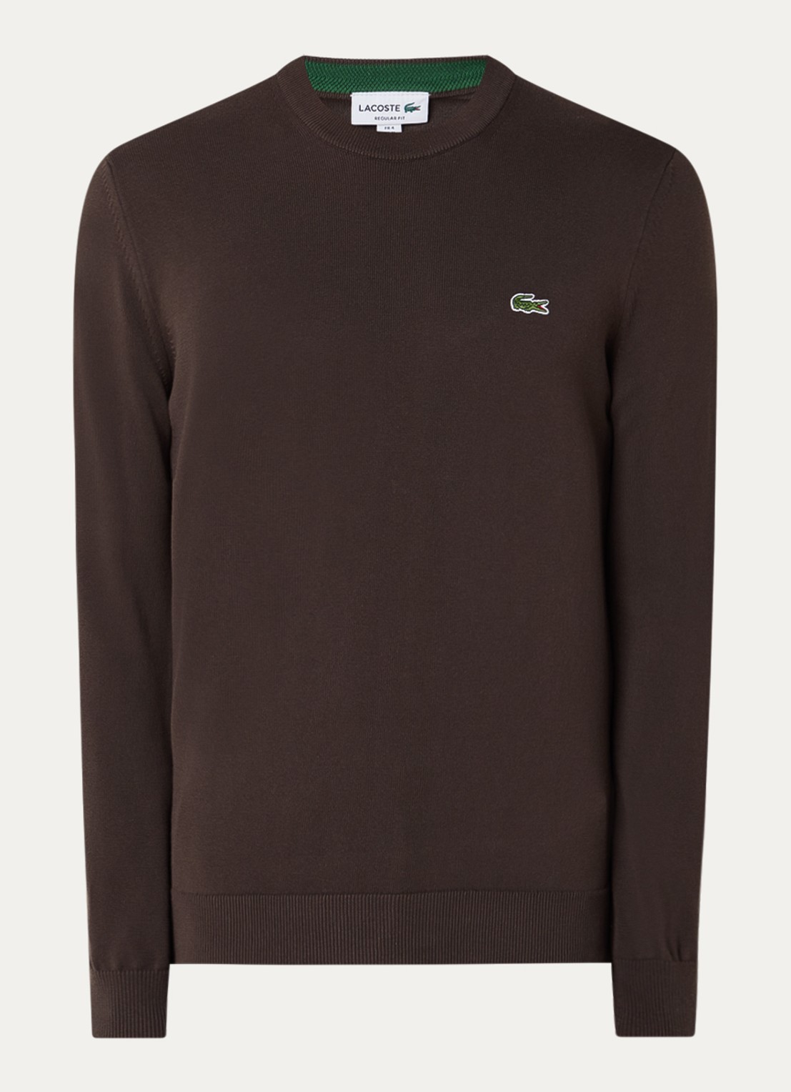 Lacoste Fijngebreide pullover met logo - voorkant 2 donkerbruin