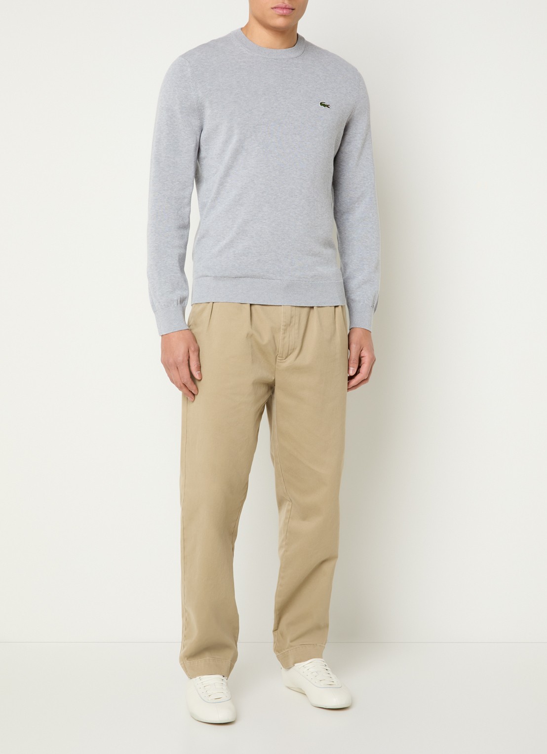 Lacoste Fijngebreide pullover met logo - voorkant 2 grijs