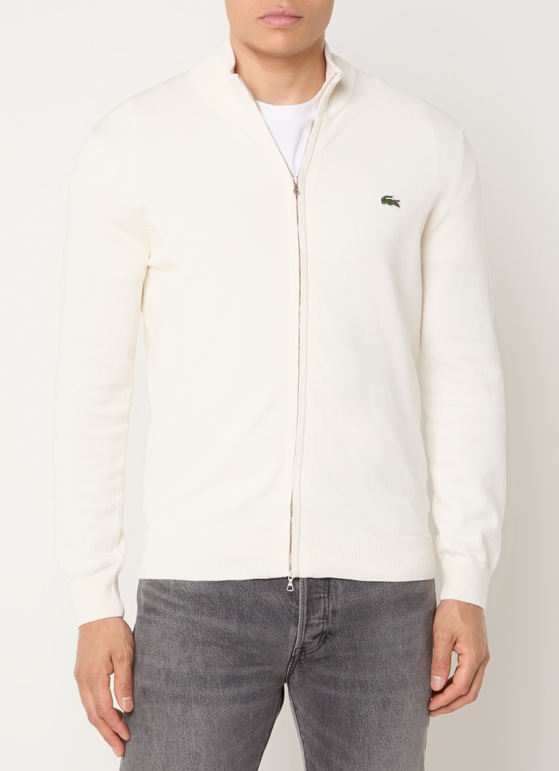 Lacoste Fijngebreide pullover met logo - detail 4 gebroken wit