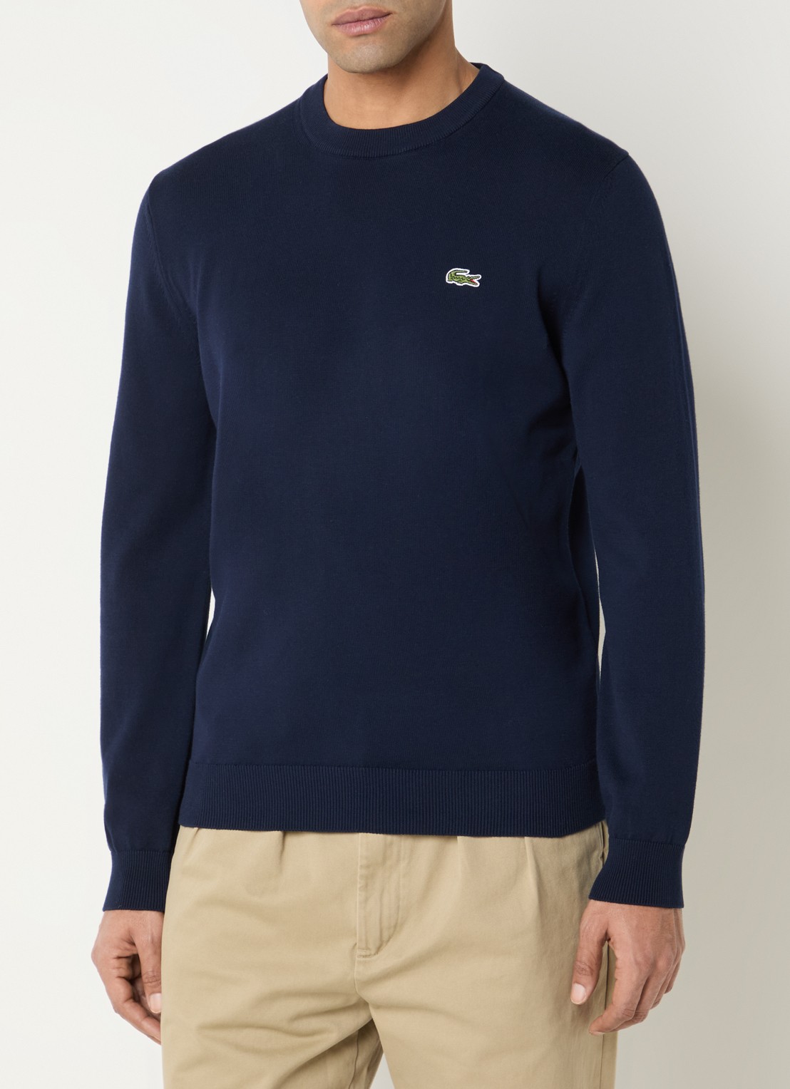 Lacoste Fijngebreide pullover met logo - detail 2 donkerblauw