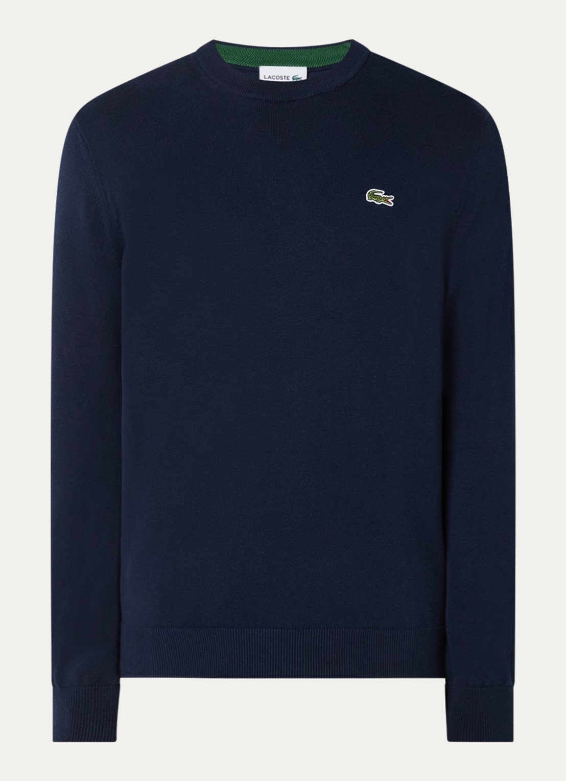 Lacoste Fijngebreide pullover met logo - voorkant 3 donkerblauw