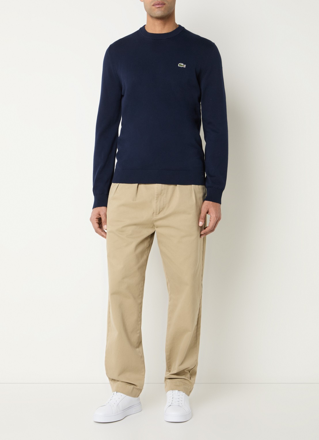 Lacoste Fijngebreide pullover met logo - voorkant 4 donkerblauw
