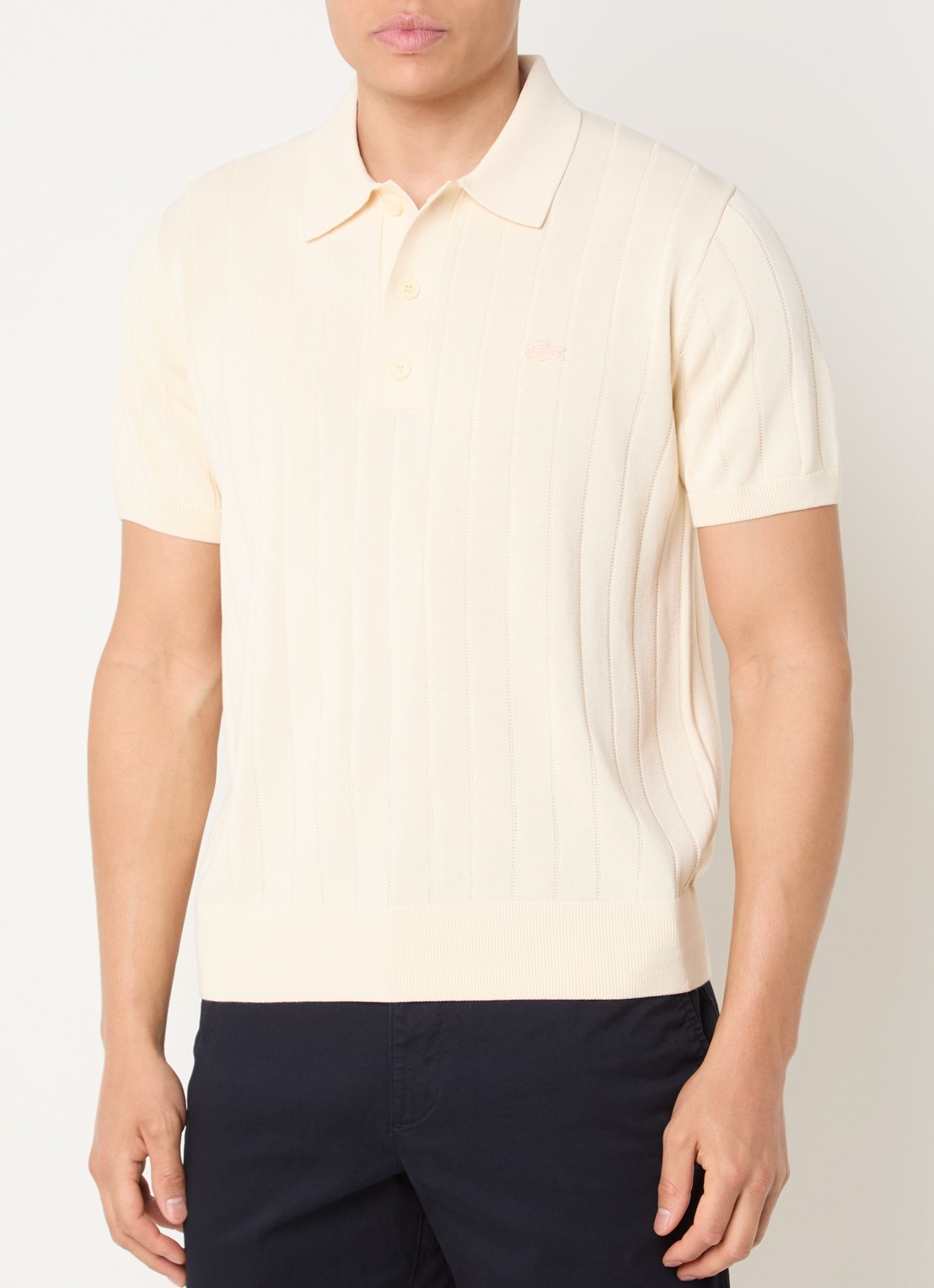 Lacoste Fijngebreide pullover met logo - detail 2 creme
