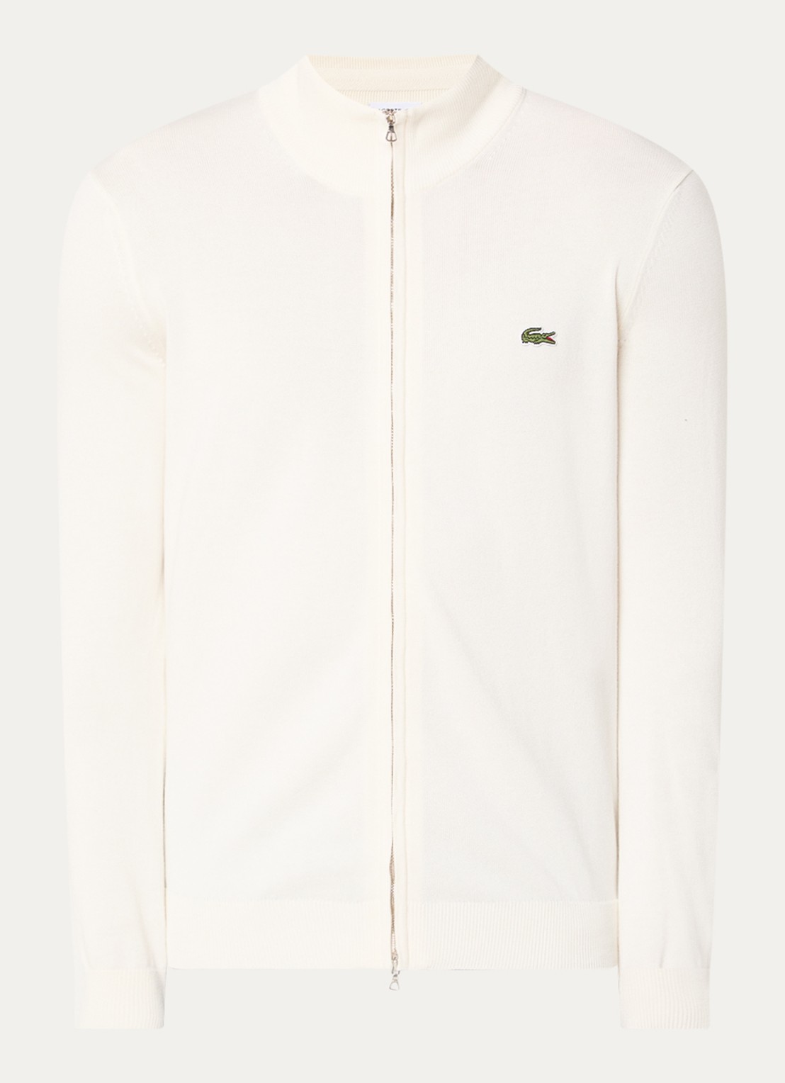 Lacoste Fijngebreide pullover met logo - voorkant gebroken wit