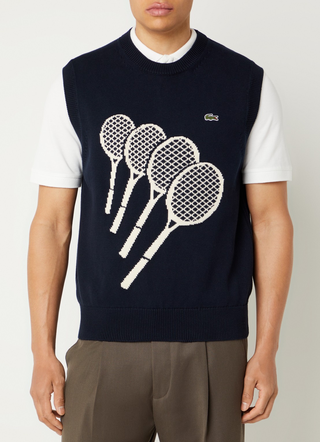 Lacoste Fijngebreide pullover met print - detail 4 donkerblauw