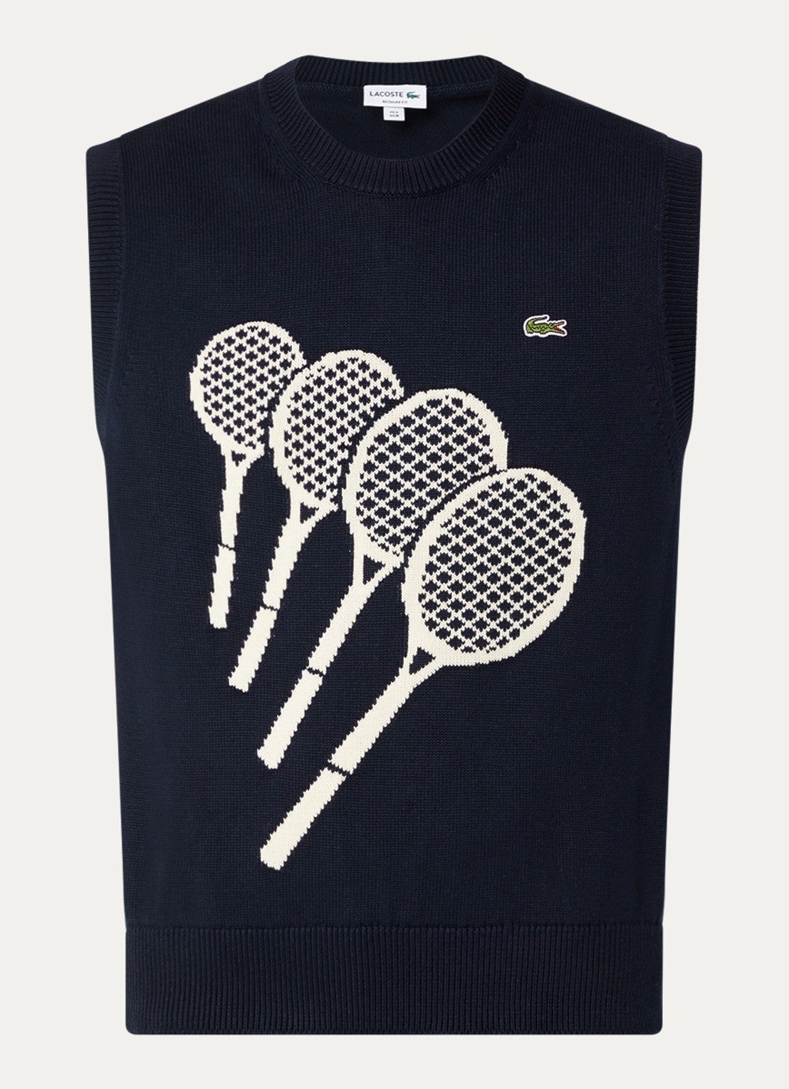 Lacoste Fijngebreide pullover met print - voorkant 3 donkerblauw