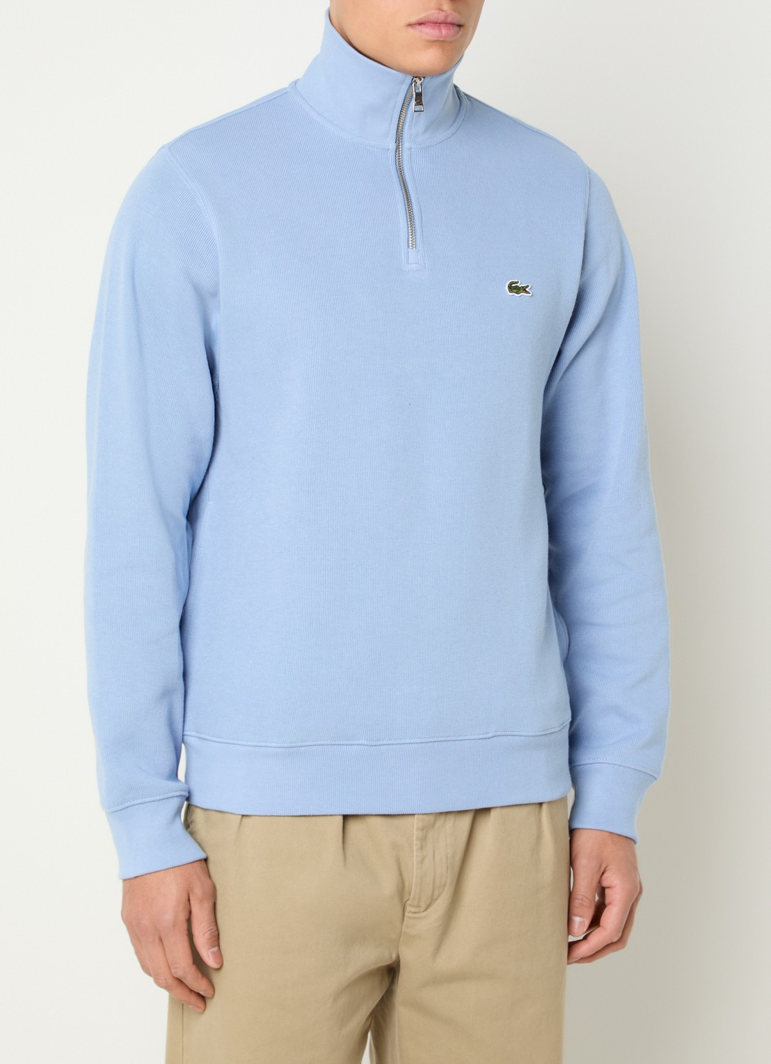 Lacoste Fijngebreide trui met halve rits en logo - detail 3 lichtblauw