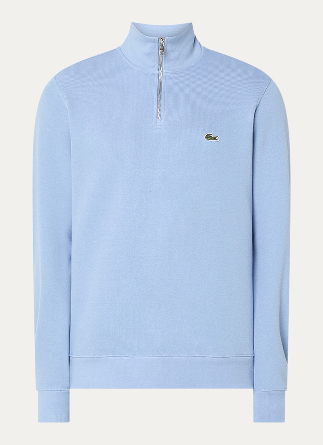 Lacoste Fijngebreide trui met halve rits en logo - voorkant lichtblauw