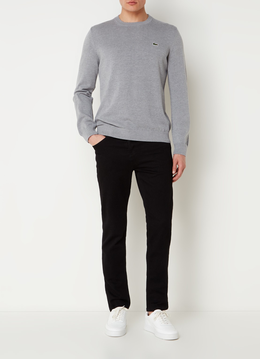 Lacoste Fijngebreide trui met logoborduring - voorkant 3 grijs