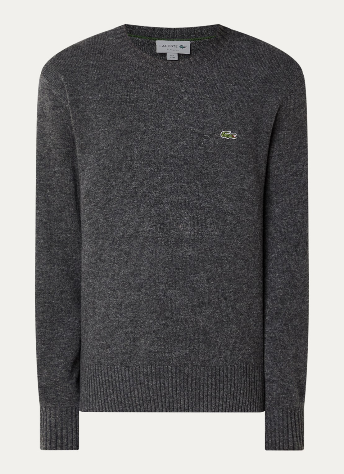 Lacoste Fijngebreide trui van wol met logo - voorkant grijsmele