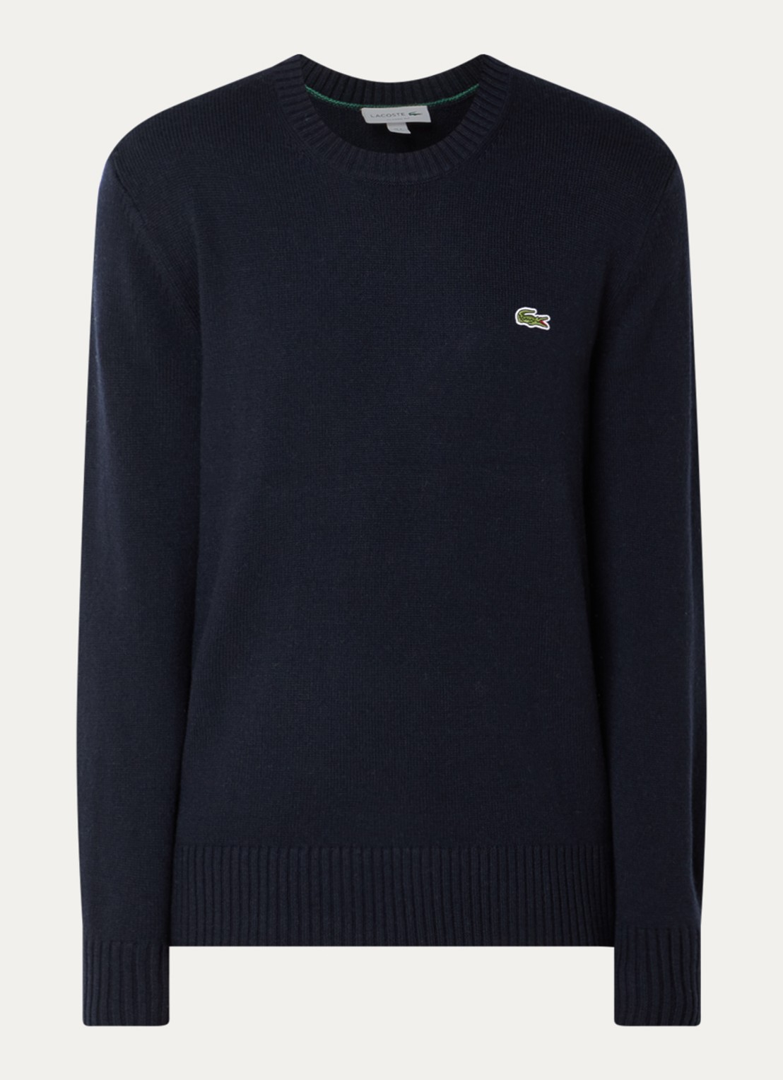 Lacoste Fijngebreide trui van wol  - voorkant 3 donkerblauw