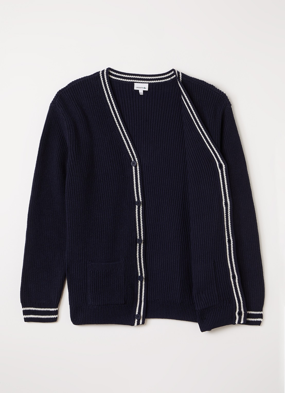 Lacoste Grofgebreid vest in wolblend - voorkant 3 donkerblauw