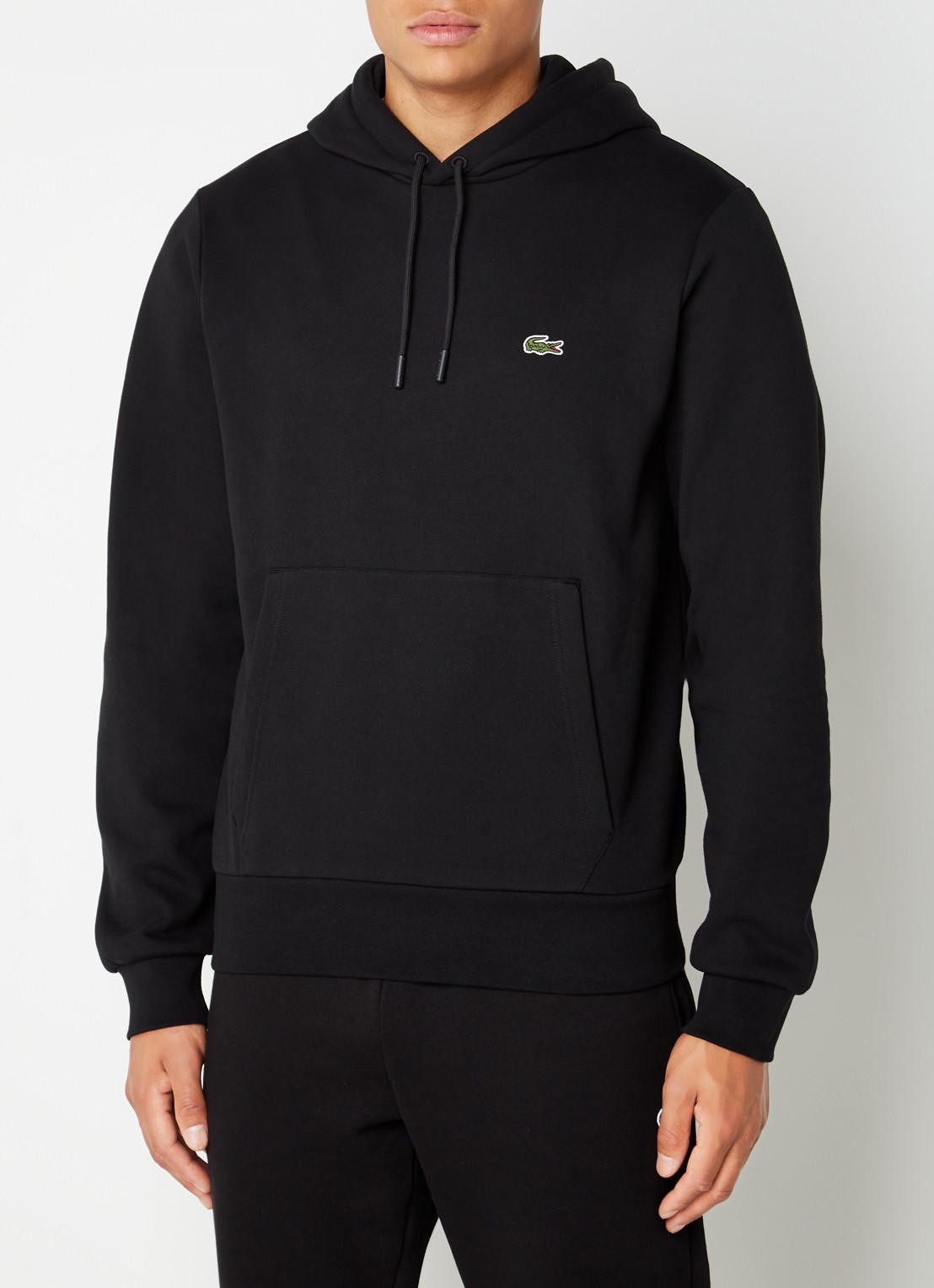Lacoste Hoodie met logoborduring - detail zwart