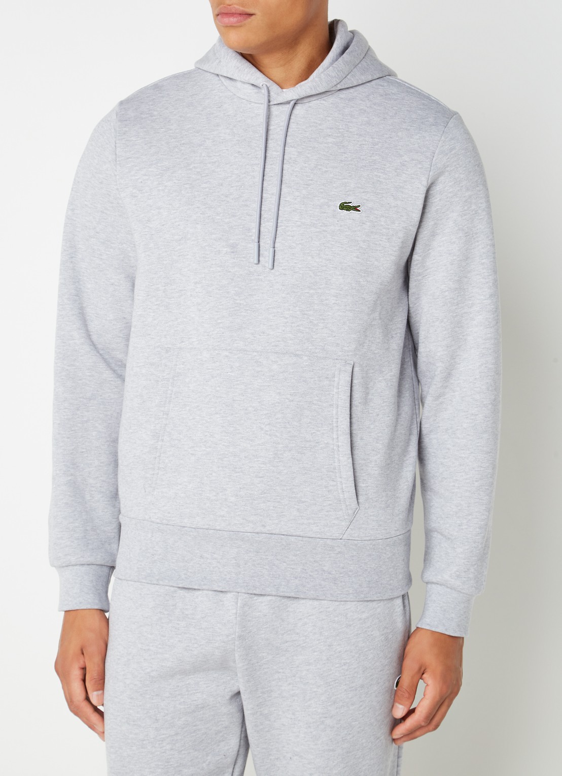 Lacoste Hoodie met logoborduring - detail grijsmele