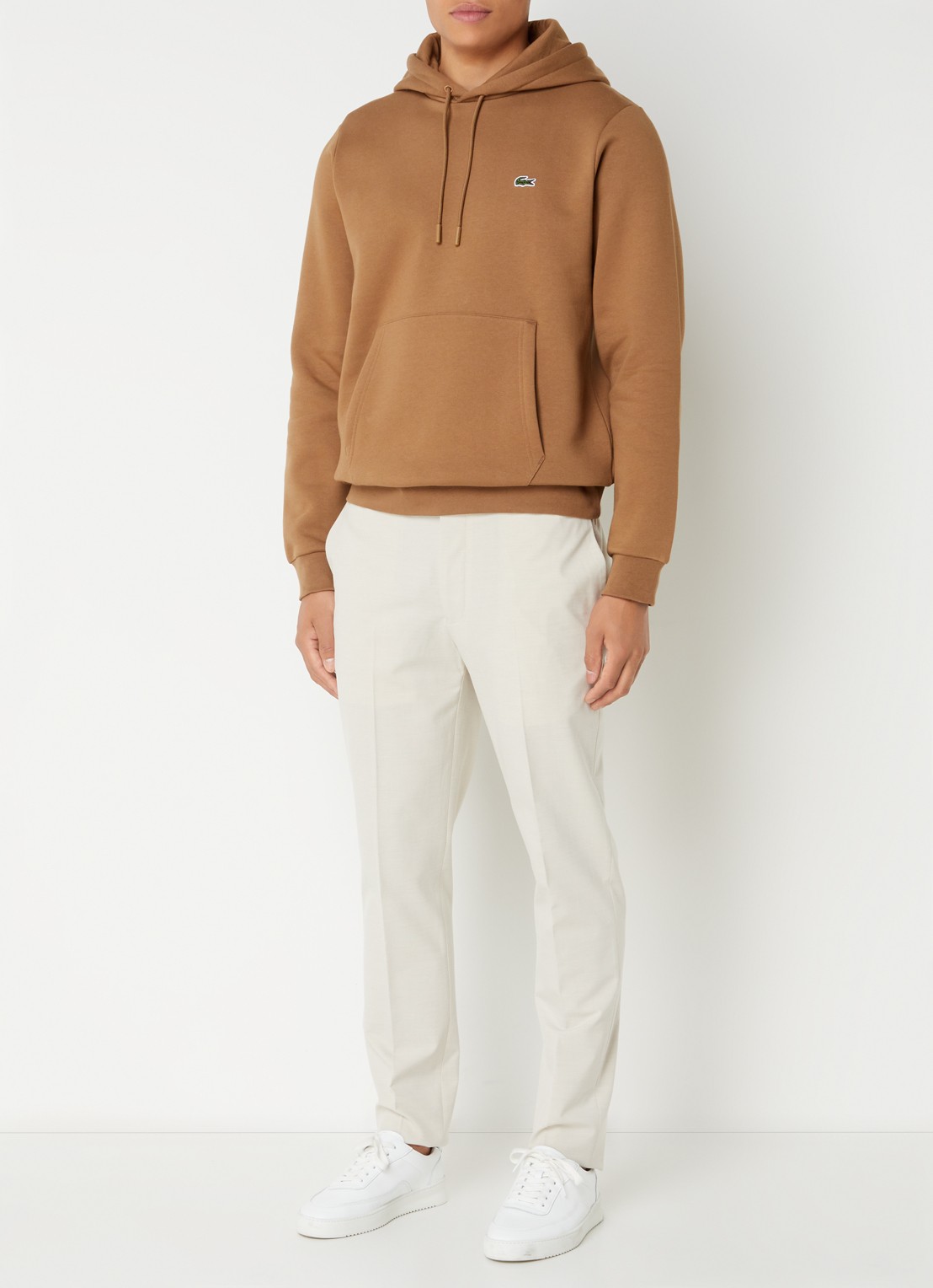 Lacoste Hoodie met logoborduring - voorkant 4 camel