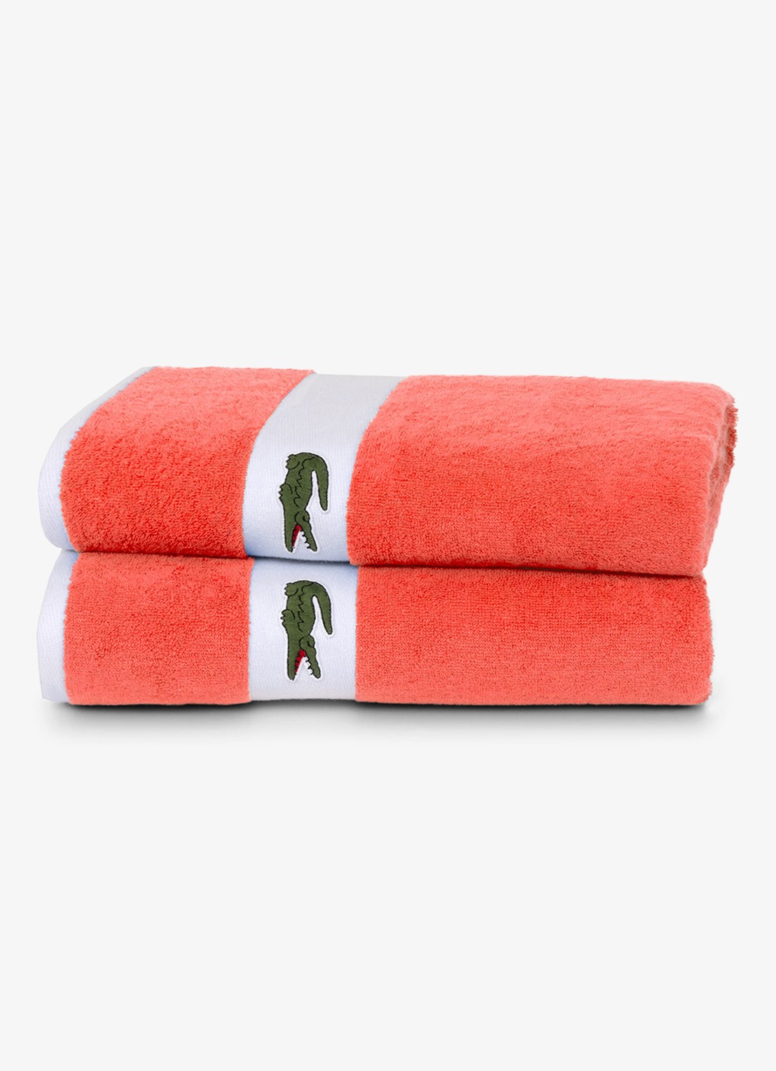 Lacoste L Casual badhanddoek - 450 gr/m² - 55 x 100 cm - detail 3 koraalrood