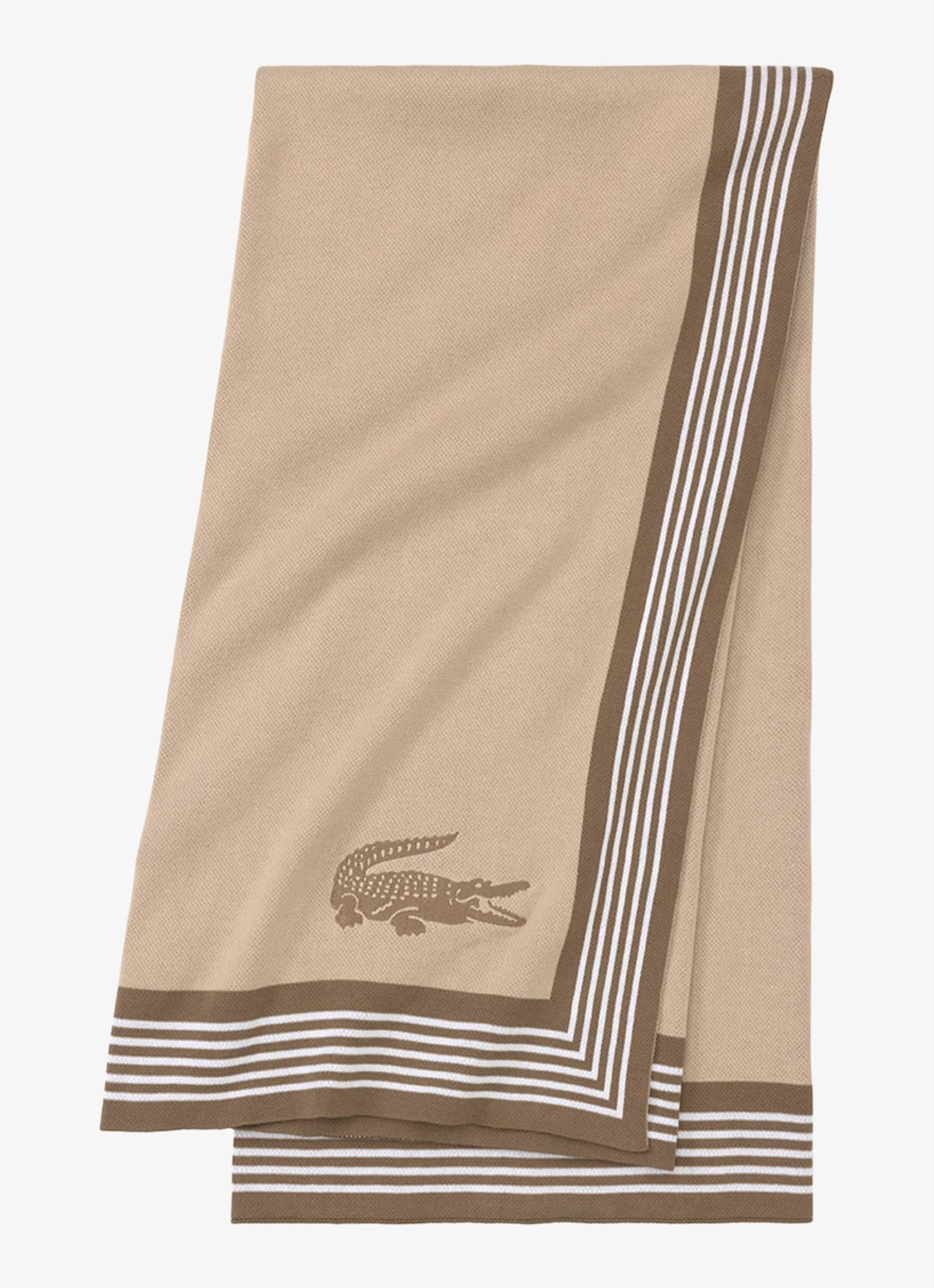 Lacoste L Frame plaid van katoen 130 x 170 cm - voorkant beige