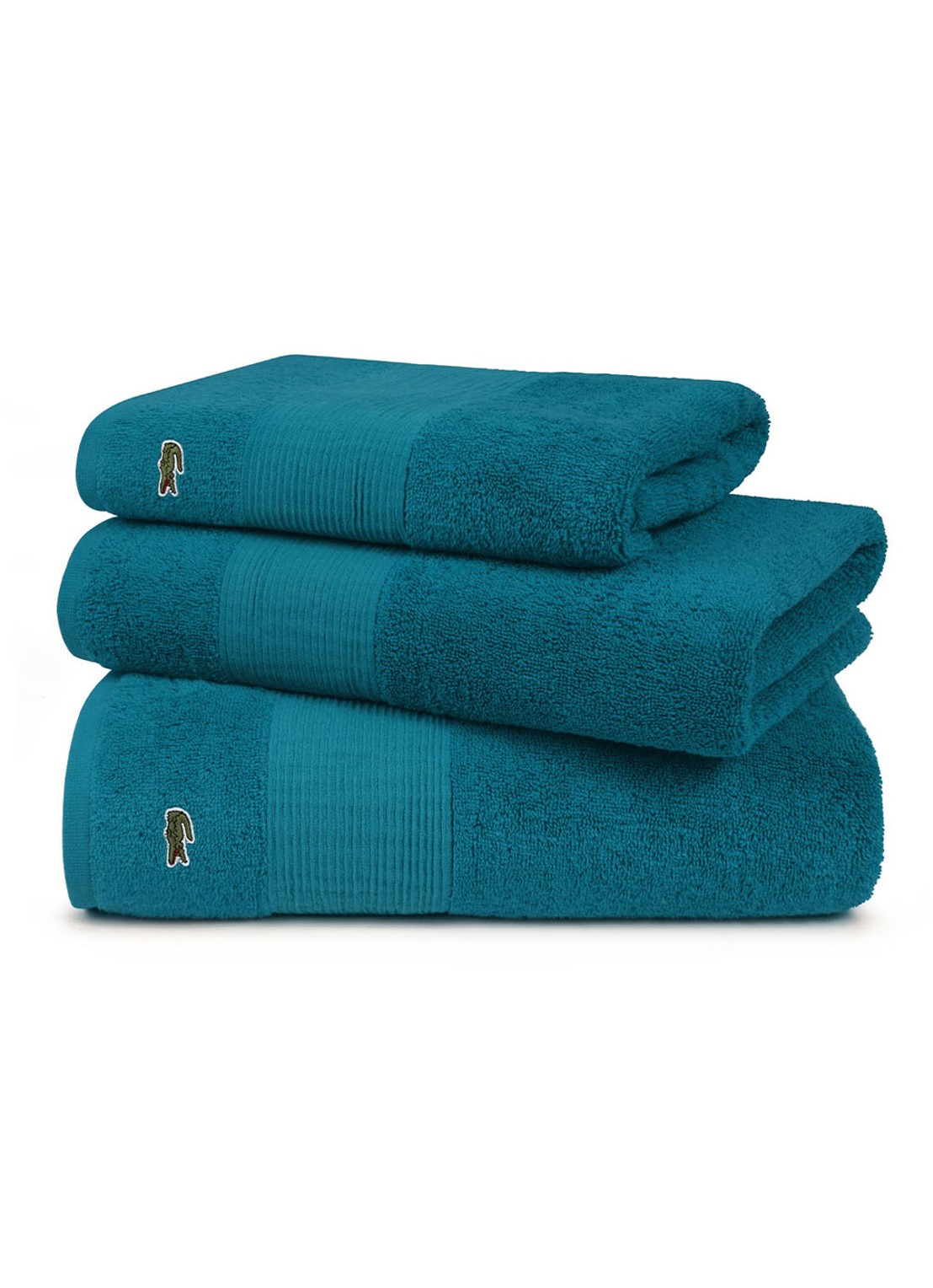 Lacoste L Lecroco badhanddoek - 600 gr/m2 - 50 x 100 cm - voorkant 2 turquoise
