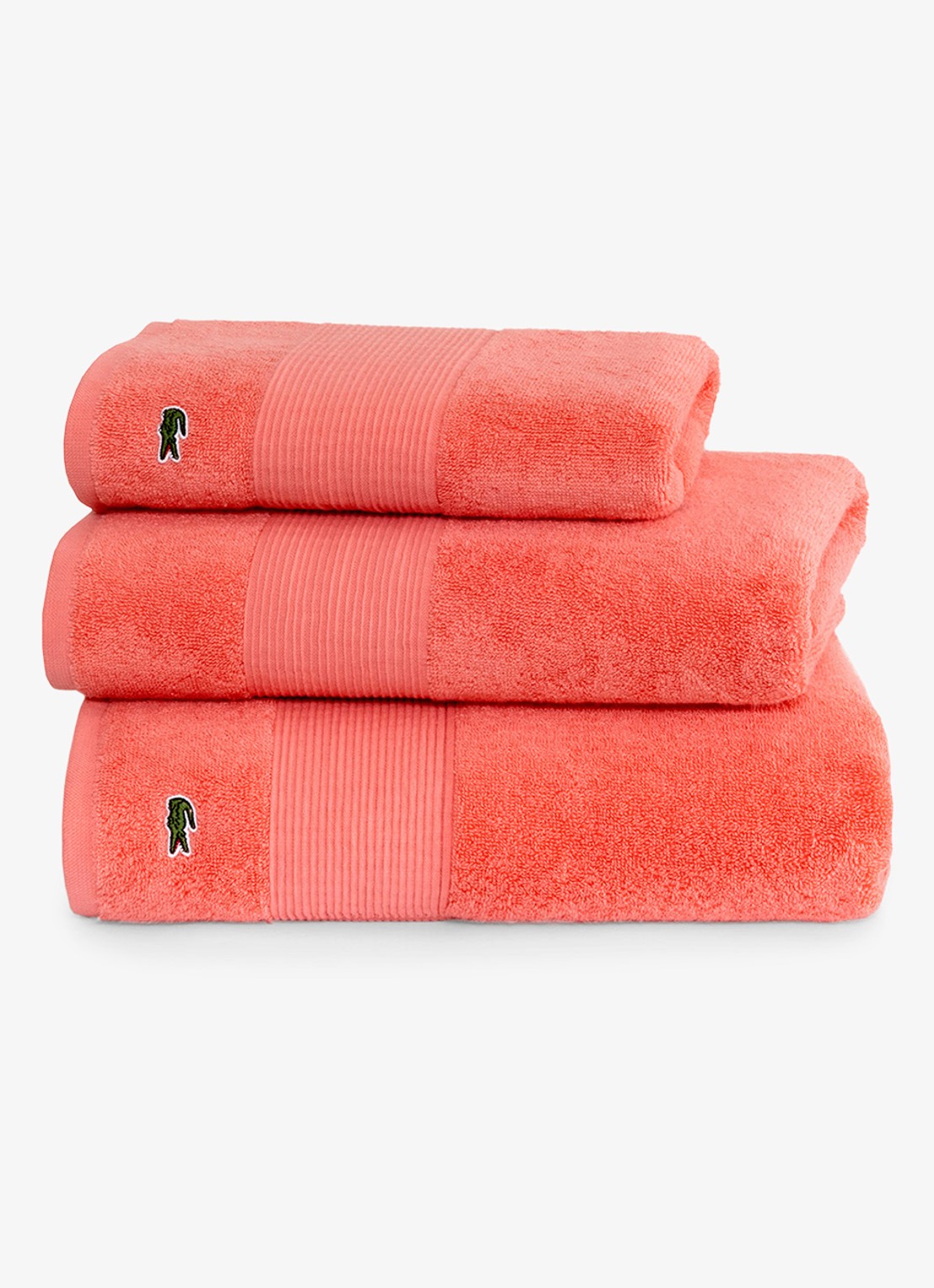 Lacoste L Lecroco badhanddoek - 600 gr/m2 - 50 x 100 cm - detail 4 koraalrood