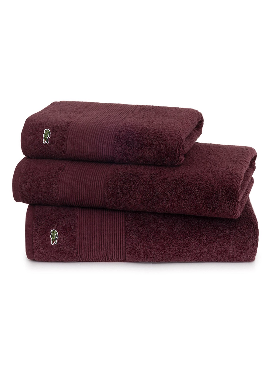 Lacoste L Lecroco badlaken - 600 gr/m2 -  70 x 140 cm - achterkant 3 bordeauxrood