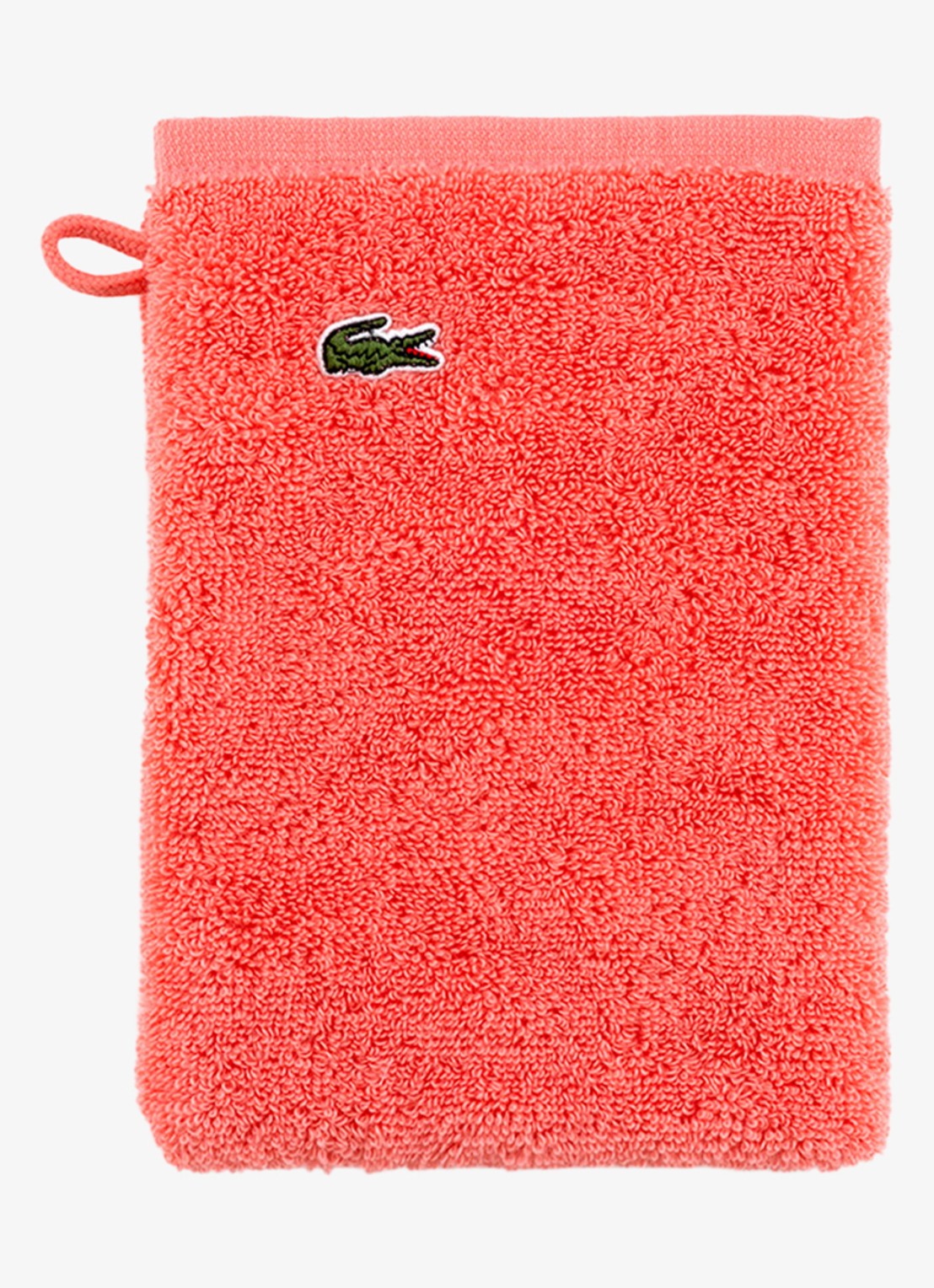 Lacoste L Lecroco washand - 600 gr/m2 - 15 x 21 cm - voorkant koraalrood