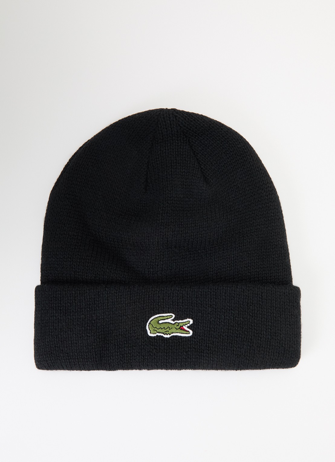 Lacoste Muts in wolblend met logopatch - voorkant zwart