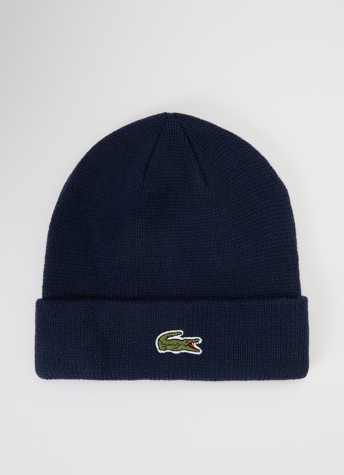 Lacoste Muts in wolblend met logopatch - voorkant donkerblauw