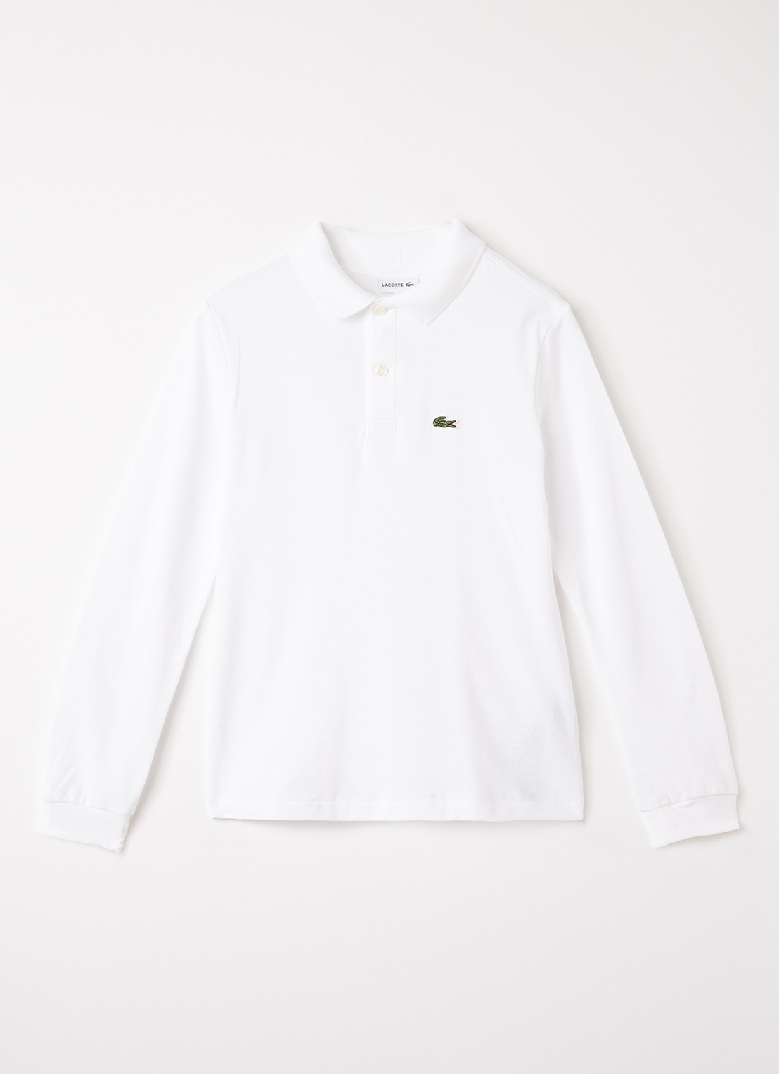 Lacoste Polo van piqué katoen met logo - voorkant gebroken wit
