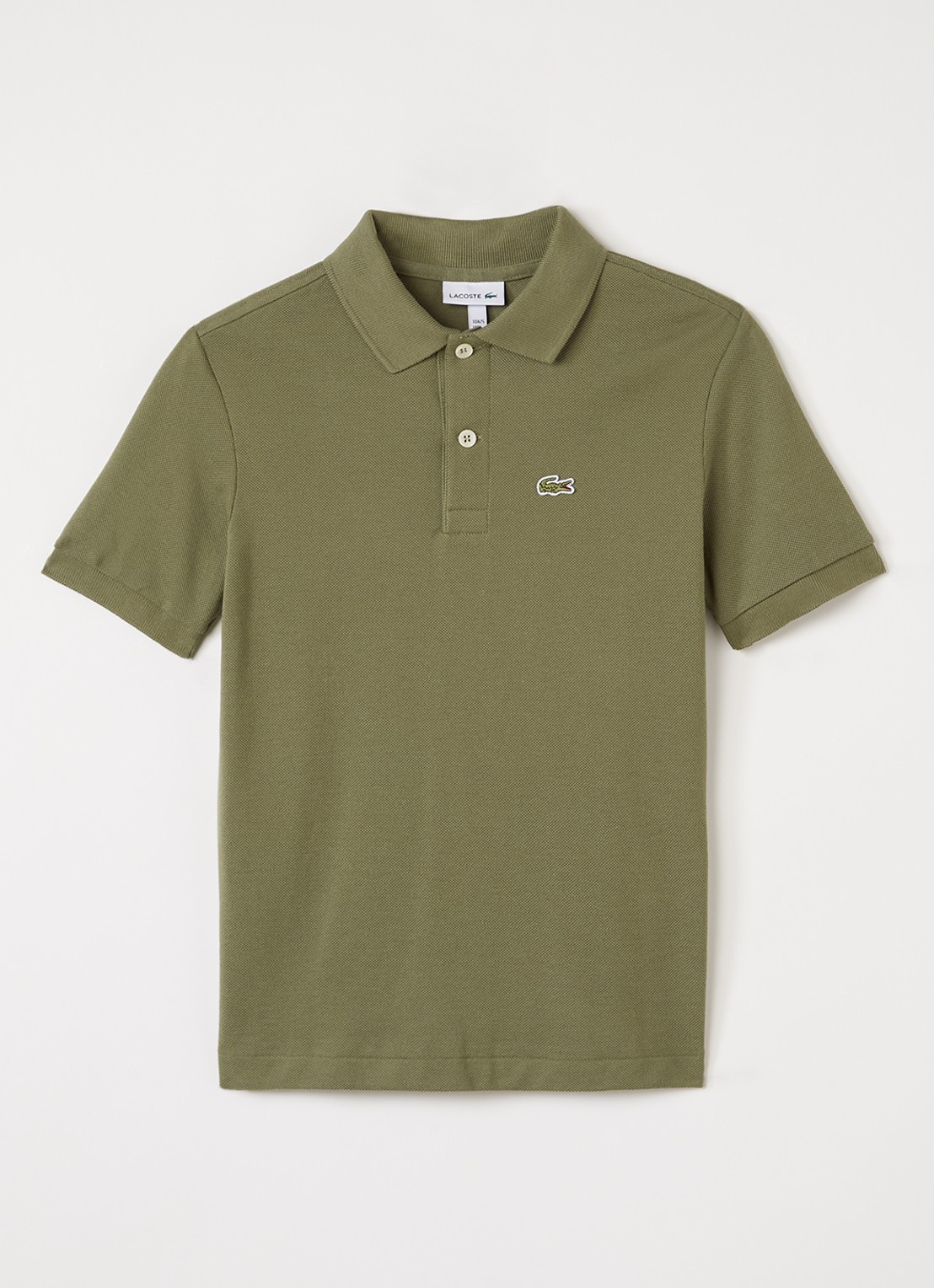 Lacoste Polo van piqué katoen met logoborduring - voorkant olijfgroen