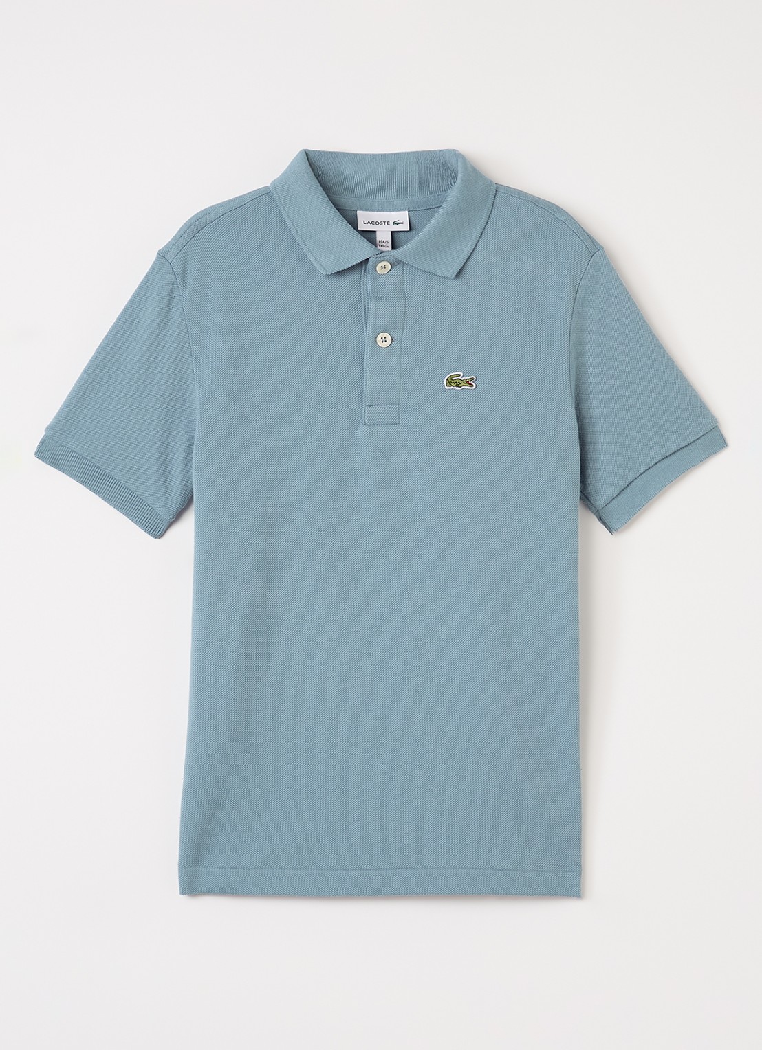 Lacoste Polo van piqué katoen met logoborduring - voorkant blauw