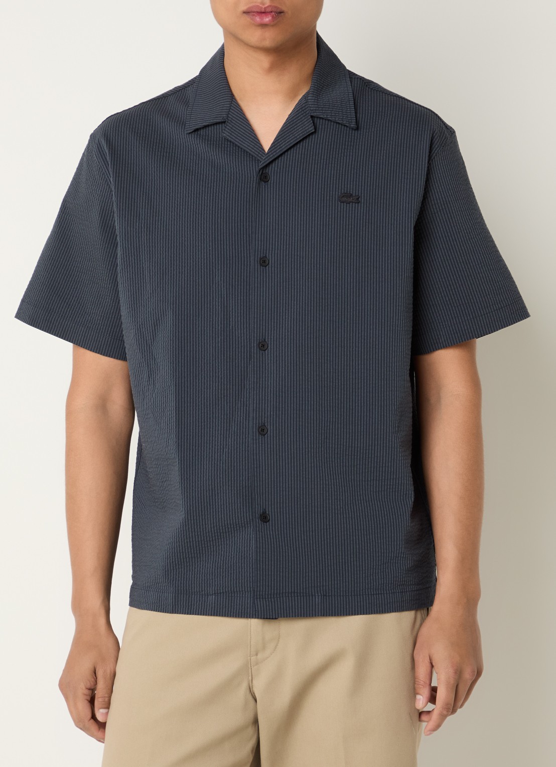 Lacoste Regular fit overhemd met streepprint en logo - detail antraciet