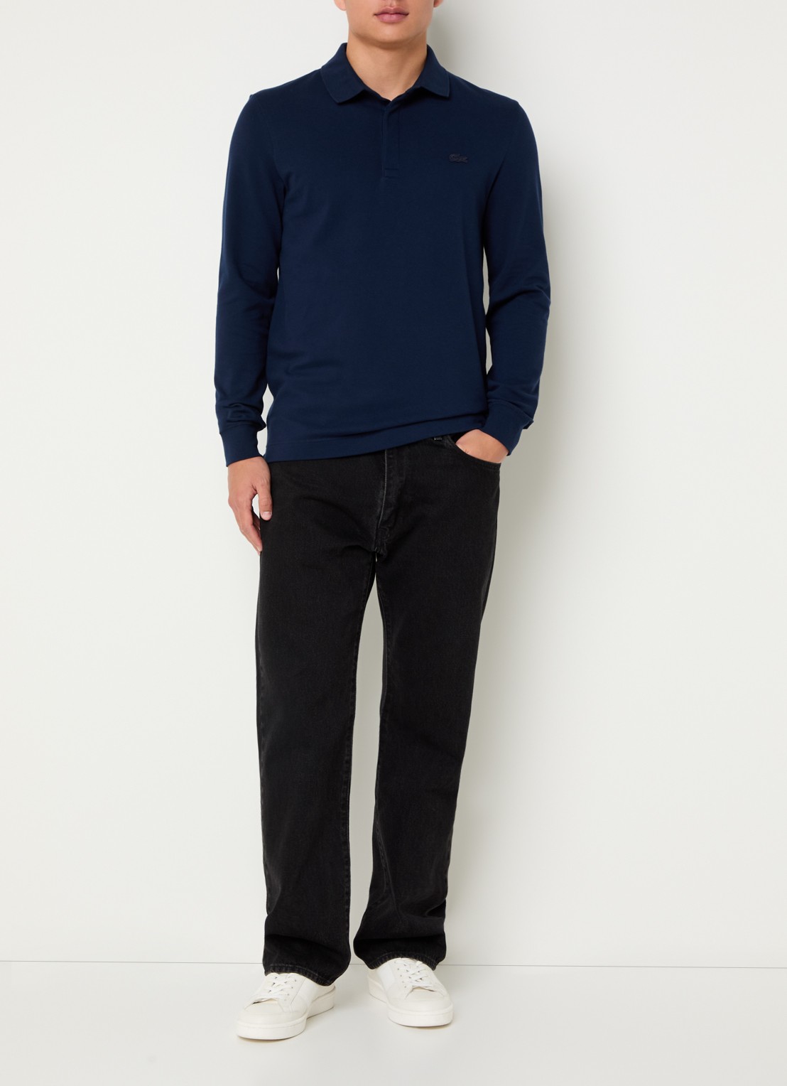 Lacoste Regular fit polo met logoborduring - voorkant 2 donkerblauw