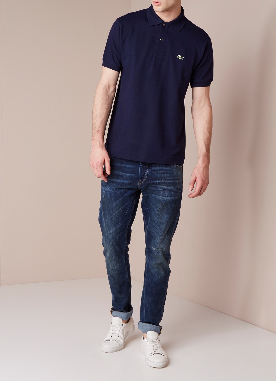 Lacoste Regular fit polo van piqué katoen - voorkant 2 donkerblauw