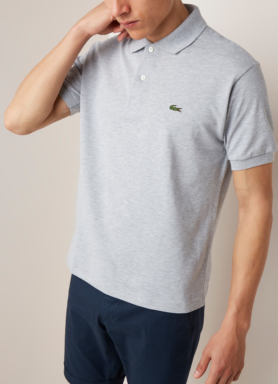 Lacoste Regular fit polo van piqué katoen  - detail 4 lichtgrijs