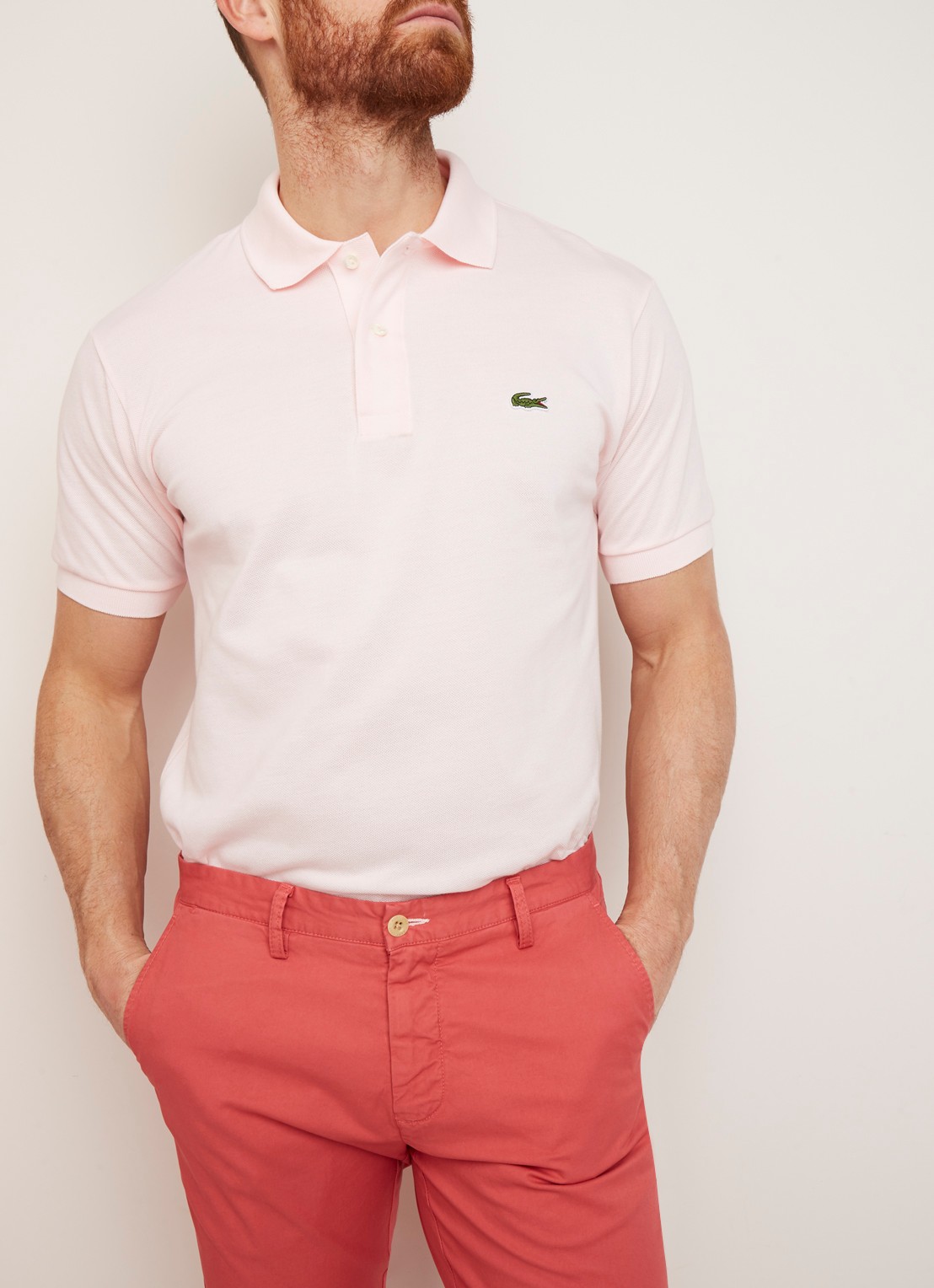 Lacoste Regular fit polo van piqué katoen - detail 4 lichtroze