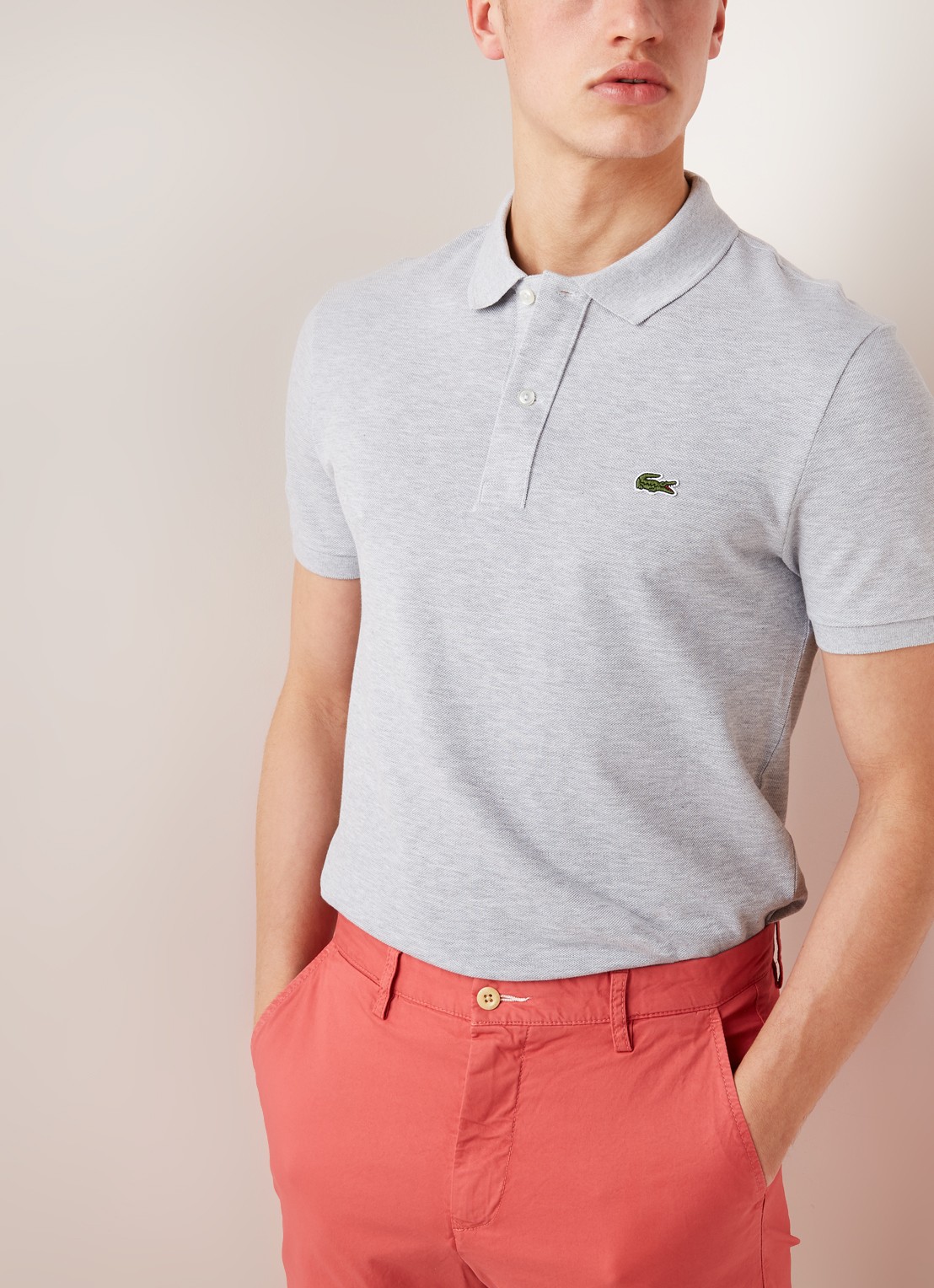 Lacoste Slim fit polo van piqué katoen - detail 3 lichtgrijs