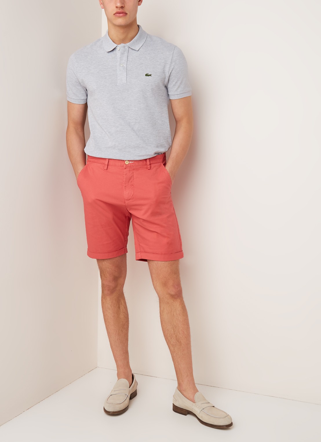 Lacoste Slim fit polo van piqué katoen - voorkant 2 lichtgrijs