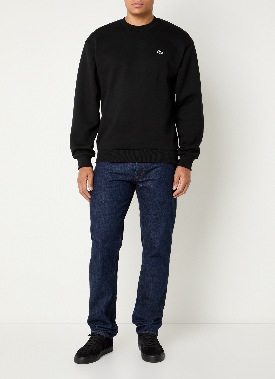 Lacoste Sweater met logo en ronde hals - voorkant 4 zwart