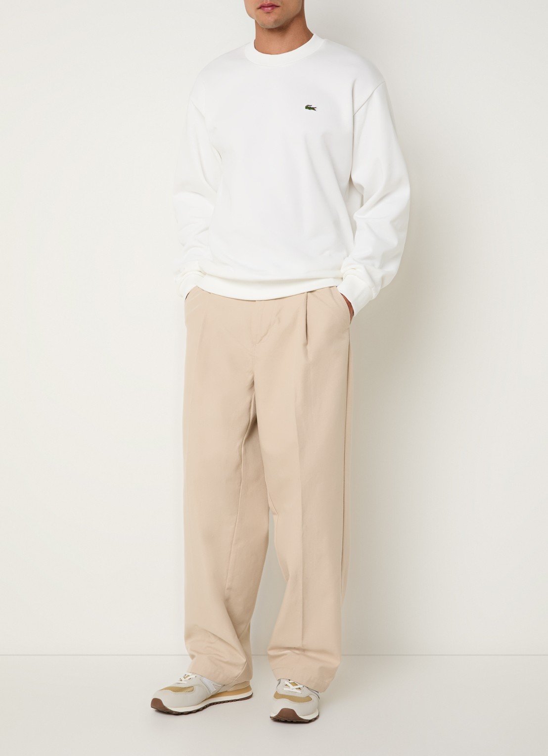 Lacoste Sweater met logo en ronde hals - voorkant 2 wit