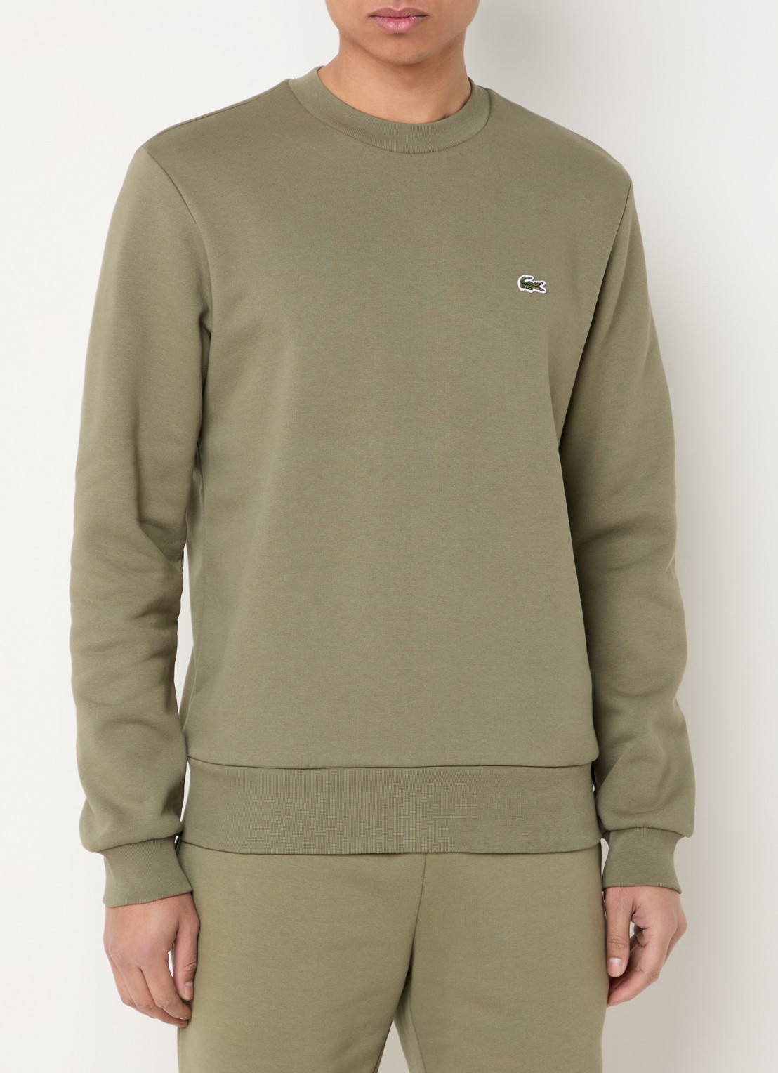 Lacoste Sweater met logo - detail olijfgroen