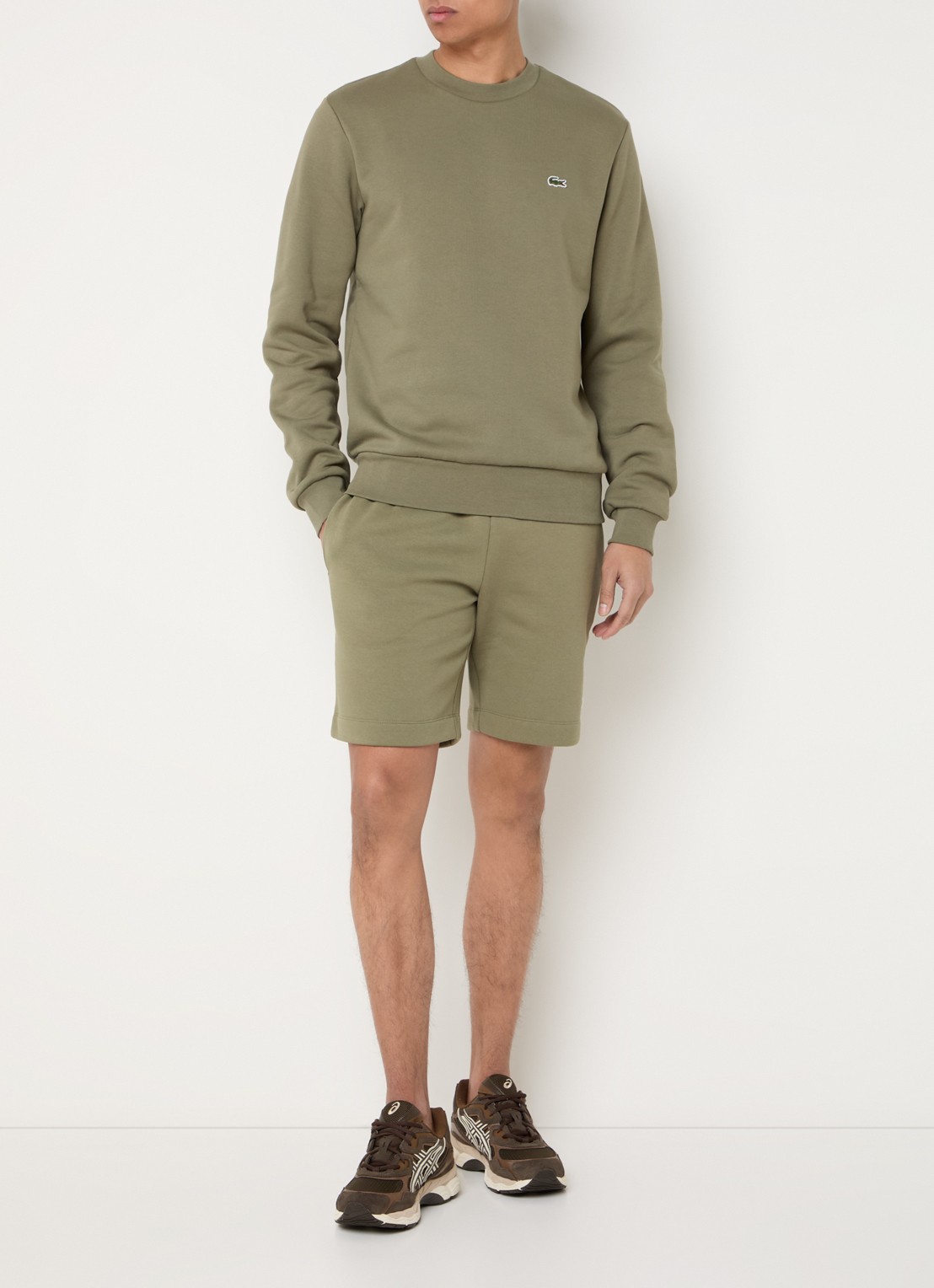 Lacoste Sweater met logo - voorkant 4 olijfgroen